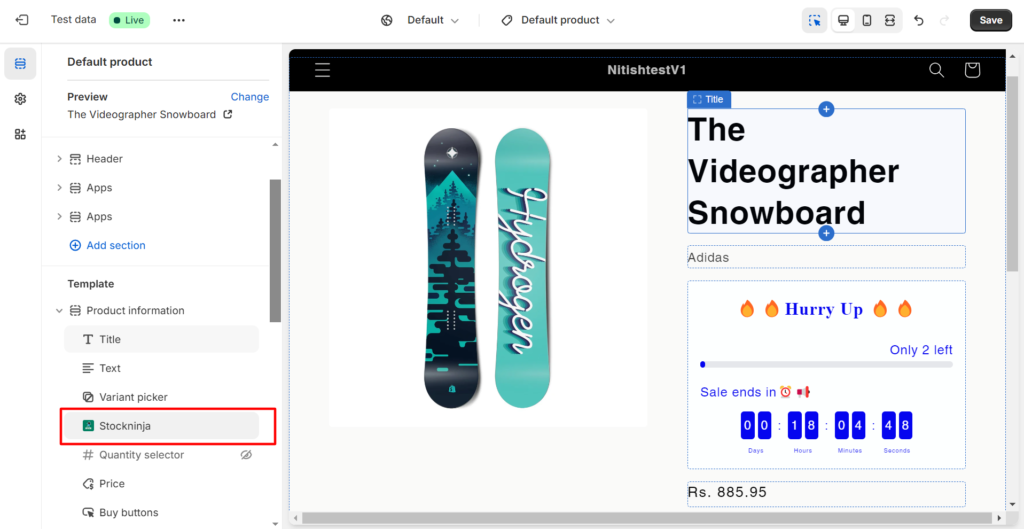 Stockninja applied on product page