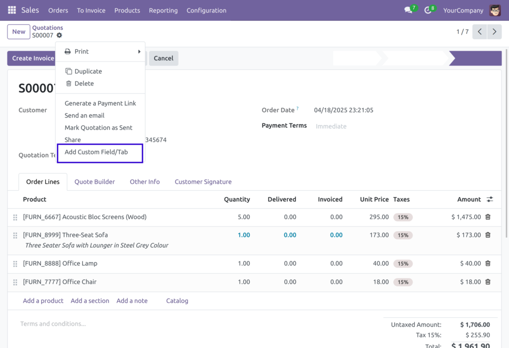 Universal Custom Field/Tabs odoo module image